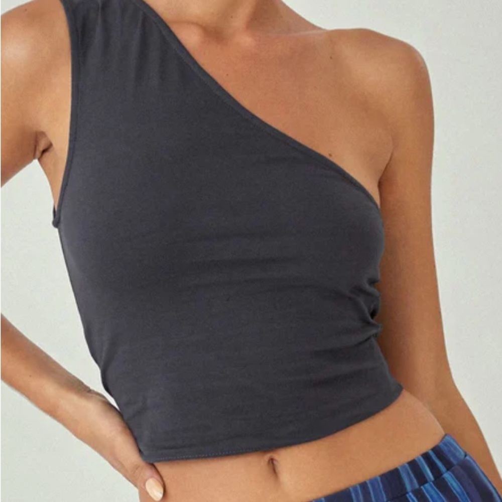 Motel Rocks Black Asymmetrical Crop Tank Top